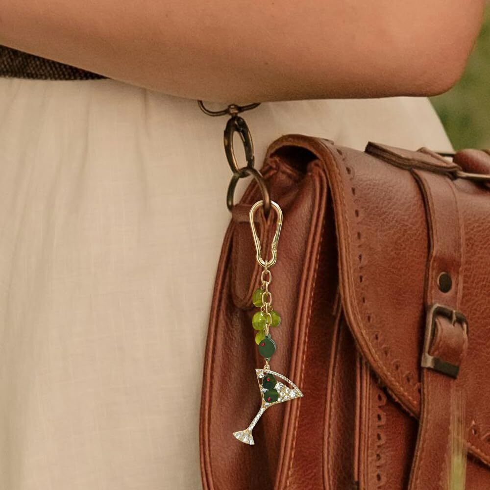 6739 Martini Olive Cute Green Keychains | Bag Charms for Handbags | Gold - Picture 3 of 7